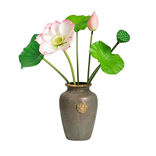 ZLSPON Künstliche Blumen, PU-Simulation, Lotus, chinesische Zen-Ornamente, Lotusblätter, künstliche Blumen, dekorative künstliche Pflanzen mit Keramikvase, künstliche Blumen Bright Day von ZLSPON