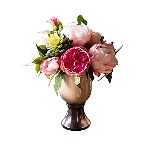 ZLSPON Künstliche Blumen und Vase, 30 cm, Kunstseidenblumen, künstliche Blumen in Vase, künstliche Pfingstrosensträuße aus Seide für Hochzeit, Heimdekoration für Wohnzimmer Bright Day von ZLSPON