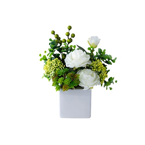 ZLSPON Künstliche Blumen zur Dekoration, künstliche Blumen im Topf, künstliches Blumenarrangement mit Keramikvase, künstliche Pflanze, Bonsai in Vase für Heim-Desktop-Dekoration, künstlich Bright Day von ZLSPON