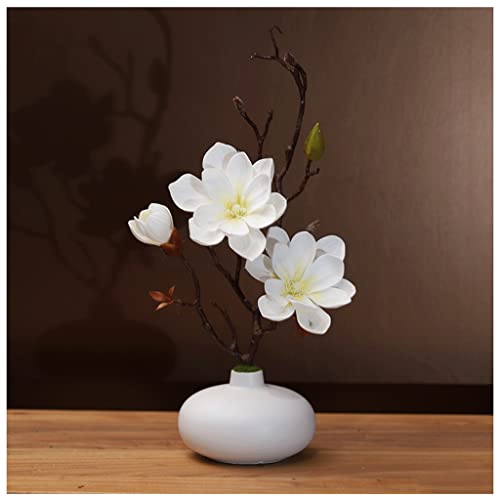 ZLSPON Künstliche Blumen zur Dekoration, künstliche Magnolienblume mit Keramikvase für Zuhause, Büro, Wohnzimmer, Hochzeit, Brautstrauß, Schlafzimmer, Dekoration A Bright Day von ZLSPON