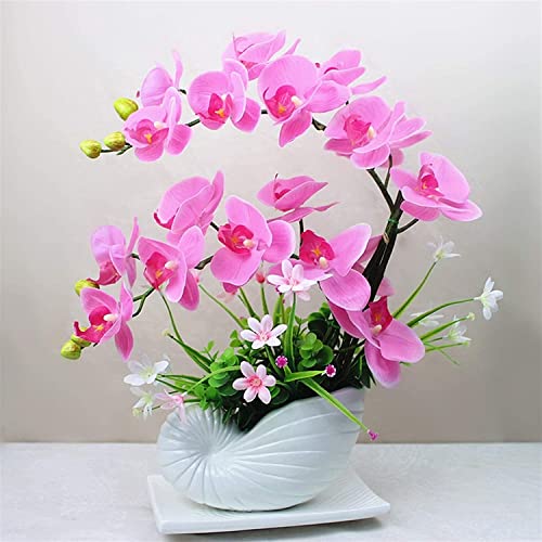 ZLSPON Künstliche Orchideenblumen, Polyurethan, künstliche Orchideen, Porzellanvase, künstliche Phalaenopsis-Blumen, Pflanzenarrangement, Orchideen, künstliche Topfpflanze Bright Day von ZLSPON