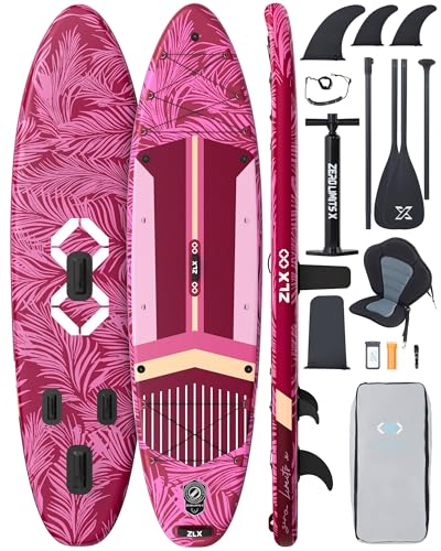 ZLX 350 cm Aufblasbares Stand Up Paddle Board - Stand Paddling Premium SUP Board für alle Skill Levels: Stabil, rutschfest, verstellbar, inklusive Leash & Tragetasche von ZLX