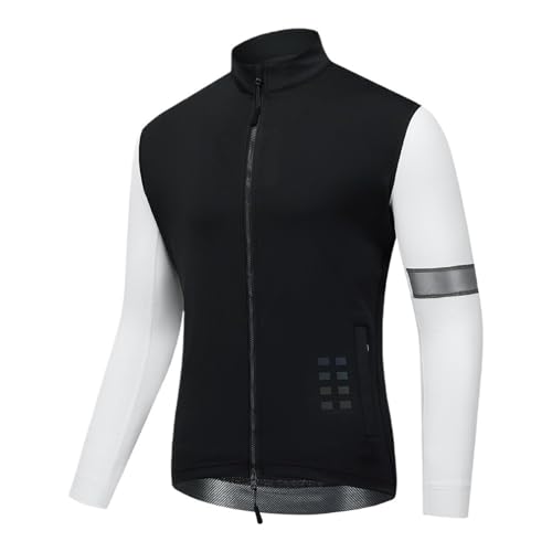 Winter-Radjacken Für Männer Herren-Winter-Radsport-Fahrradjacken, winddichte Softshell-Thermo-Fahrradbekleidung for Herren, warmes Fleece-Rennrad-Trikot Für Radfahren, Wandern(Black White,EU 3XL) von ZNTIHZ