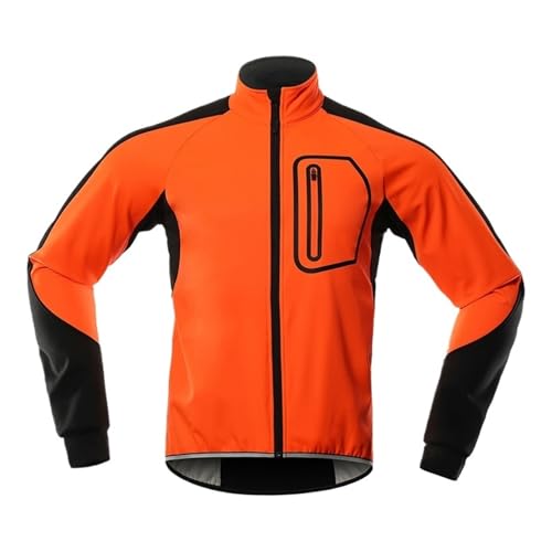 ZNTIHZ Winter-Radjacken Für Männer Herren Fahrradjacke Winter Thermojacke Softshell Windschutz Wasserdichter Fahrradmantel Fahrrad Regenmantel Für Radfahren, Wandern(Orange,XXL) von ZNTIHZ