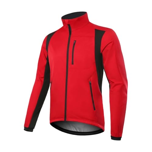 ZNTIHZ Winter-Radjacken Für Männer Herren Winter-Fahrradjacke, Softshell, Winddicht, Thermo-Fleece, Fahrradjacke, Laufjacke, Windjacke Für Radfahren, Wandern(Red,M) von ZNTIHZ