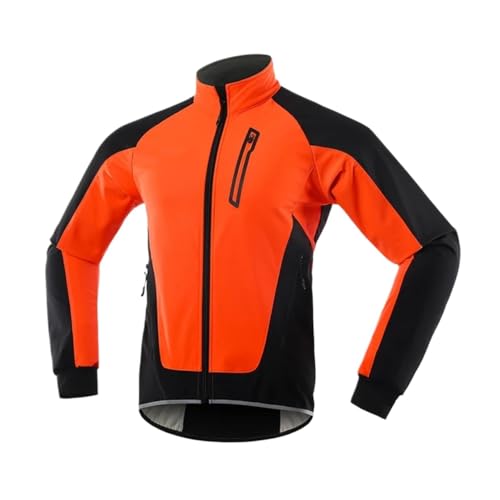 ZNTIHZ Winter-Radjacken Für Männer Herren Winter-Radjacke, Thermo-Fleece, for Aufwärmen, Fahrradbekleidung, Winddicht, wasserdicht, Softshell-Mantel, Fahrradtrikot Für Radfahren, Wandern(Orange,XXL) von ZNTIHZ