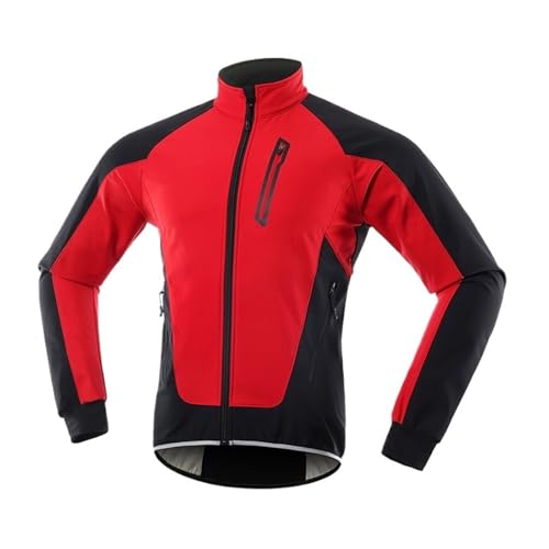 ZNTIHZ Winter-Radjacken Für Männer Radfahren Reflektierende Jacke Männer Thermische Fleece Winter Jersey Herbst Fahrrad Windjacke Fahrrad Kleidung Für Radfahren, Wandern(Red,XXL) von ZNTIHZ