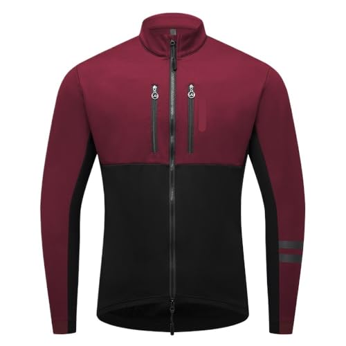 ZNTIHZ Winter-Radjacken Für Männer Winter Thermo-Radjacke for Aufwärmen, Fahrradkleidung, Winddicht, wasserdicht, Softshell-Mantel, Sport, Fahrrad, langes Trikot Für Radfahren, Wandern(Wine Red,EU S) von ZNTIHZ