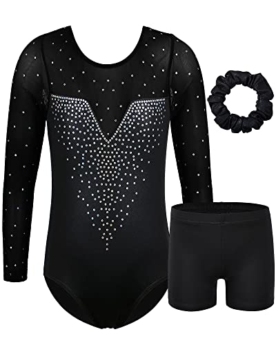 ZNYUNE Gymnastikanzug Hose mädchen Turnanzug Ärmellos/Langarm turnkleidung mädchen Gymnastik Tumbling Tanz Hose B203 SequinBlack 12A von ZNYUNE