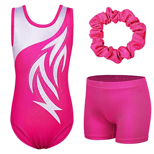 ZNYUNE Gymnastikanzug Hose mädchen Turnanzug Ärmellos/Langarm turnkleidung mädchen Gymnastik Tumbling Tanz Hose B303 WhiteHotPink 12A von ZNYUNE