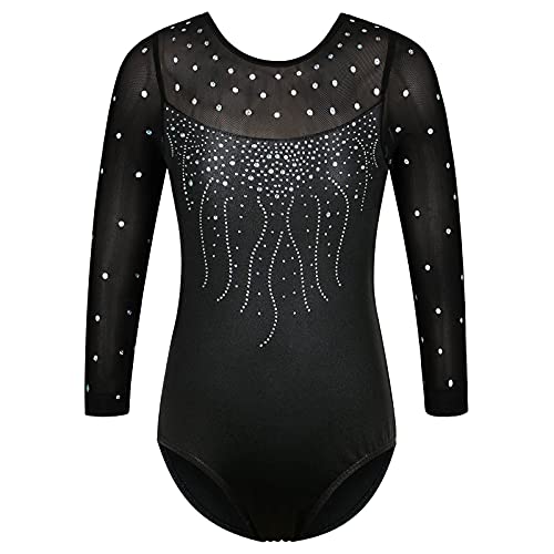 ZNYUNE Kinder Gymnastik Trikot mit Pailletten Mädchen Gymnastikanzug 3/4 Hülse in Tüll 272 Black 4A von ZNYUNE