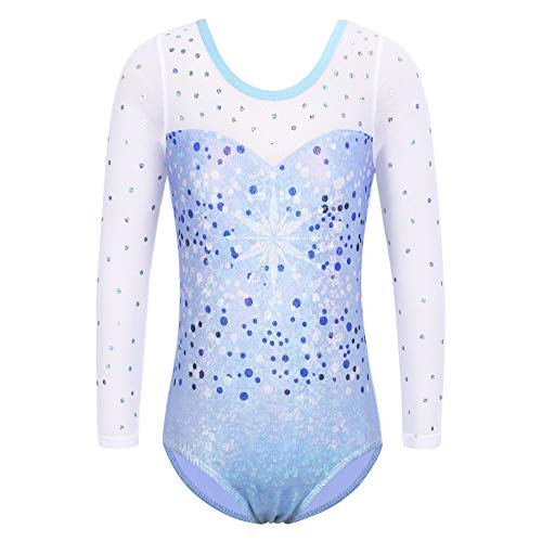 ZNYUNE Kinder Gymnastik Trikot mit Pailletten Mädchen Gymnastikanzug Langarm in Tüll 263 DotsBlue 5A von ZNYUNE