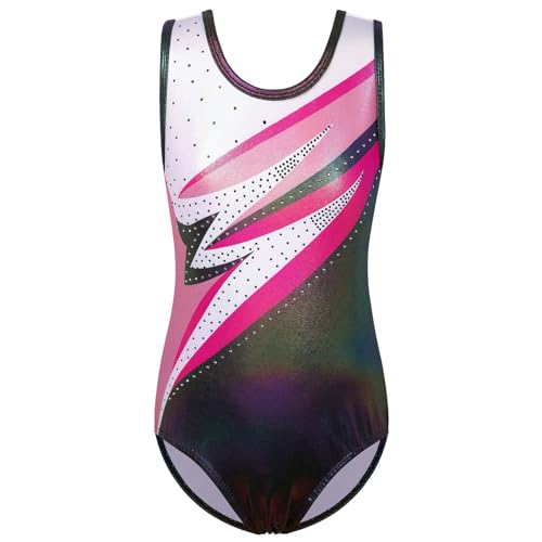 ZNYUNE Mädchen Farbverlauf Gymnastikanzug Ärmellos Kinder Gymnastik Trikot Klassisch B370 SchwarzRosa 10A von ZNYUNE