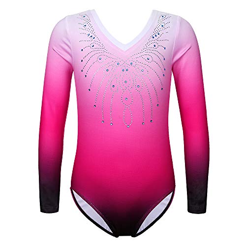 ZNYUNE Mädchen Farbverlauf Gymnastikanzug Langarm Kinder Gymnastik Trikot Klassisch 152 PinkRose 8A von ZNYUNE