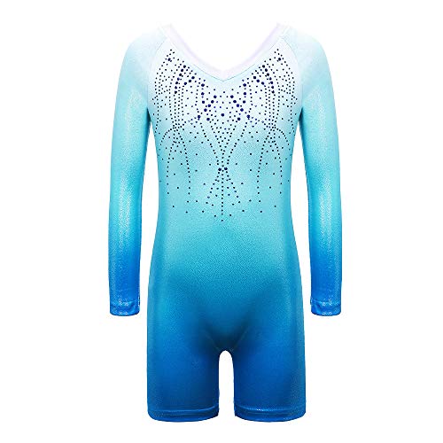 ZNYUNE Mädchen Gymnastik Trikot Kinder Langarm Pailletten Gymnastikanzug 173 GradientBlue 130 von ZNYUNE