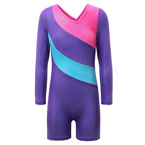 ZNYUNE Mädchen Kinder langärmelig Turnanzug Gymnastikanzug Trikot Leotard Gymnastikbody Turnbody (Lila, 5-6 Jahre(Tag No.120)) von ZNYUNE