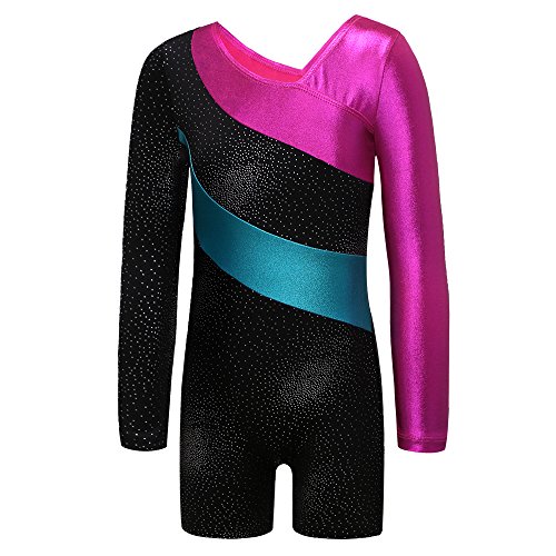 ZNYUNE Mädchen Kinder langärmelig Turnanzug Gymnastikanzug Trikot Leotard Gymnastikbody Turnbody (schwarz, 6-7 Jahre(Tag No.130)) von ZNYUNE