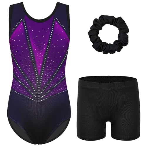 ZNYUNE Turnanzug mädchen Shorts Bunte Funkeln Gymnastik Trikots Farbverlauf Gymnastikanzug für Mädchen Strass B381 BlackPurple 14A ZNYUNE Turnanzug mädchen Shorts Bunte Funkeln Gymnastik Trikots Farbverlauf Gymnastikanzug für Mädchen Strass B381 BlackPurple 14A von ZNYUNE