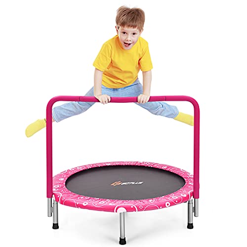 Mini -Trampolin -faltbares Trampolin, 36-Zoll-Kinder-Übungs-Rebounder mit Schaumstoff-Handlauf und gepolsterter Sicherheitsabdeckung, faltbare Kleinkind-Trampoline for den Innen- und Außenbereich(Roze von ZOAPDEBCE