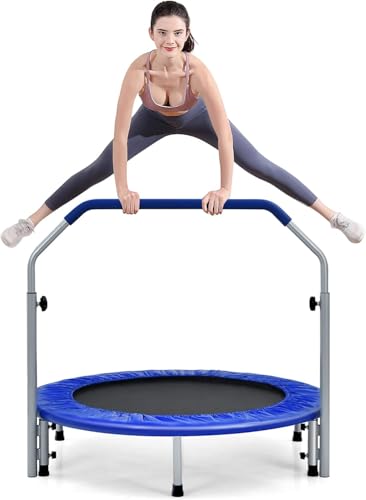 Mini -Trampolin -faltbares Trampolin, 40-Zoll-Minitrampolin, Faltbarer Fitness-Hüpfer mit 4-stufig verstellbarem Schaumstoffgriff und gepolsterter Sicherheitsabdeckung(Blu) von ZOAPDEBCE