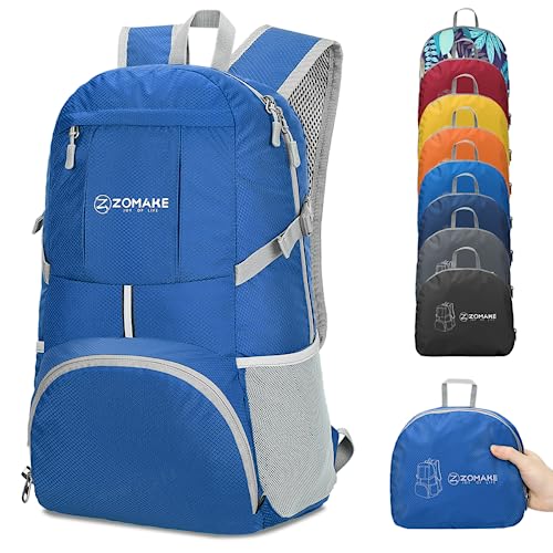 ZOMAKE 35L Leicht Faltbarer Rucksack - Packbare Backpacks,Kleiner Faltbar Rucksäcke Wanderrucksack Wasserdicht für Damen Herren Outdoor Wandern(Dunkelblau) von ZOMAKE