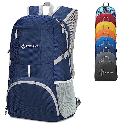 ZOMAKE 35L Leicht Faltbarer Rucksack - Packbare Backpacks,Kleiner Faltbar Rucksäcke Wanderrucksack Wasserdicht für Damen Herren Outdoor Wandern(Marineblau) von ZOMAKE