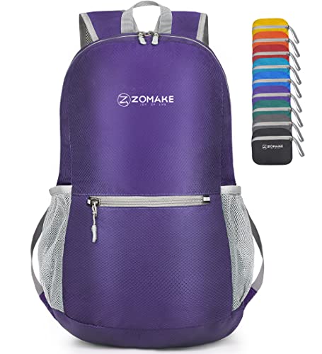 ZOMAKE Ultraleicht Faltbarer Rucksack - Packbare Backpacks 20L,Kleiner Faltbar Rucksäcke Wanderrucksack Wasserdicht für Damen Herren Outdoor Wandern(Violett) von ZOMAKE