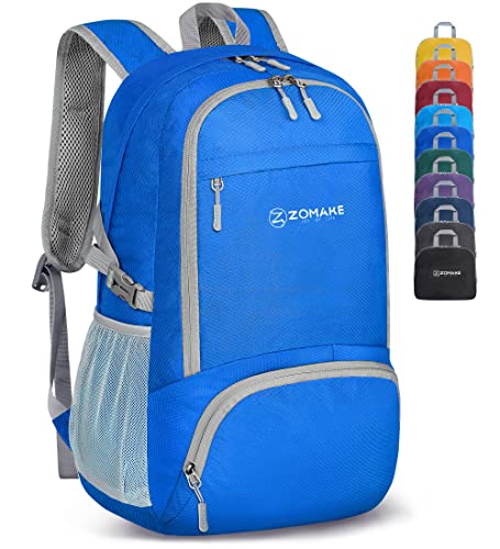 ZOMAKE Leicht Faltbarer Rucksack - Packbare Backpacks 30L,Kleiner Faltbar Rucksäcke Wanderrucksack Wasserdicht für Damen Herren Outdoor Wandern(Dunkelblau) von ZOMAKE