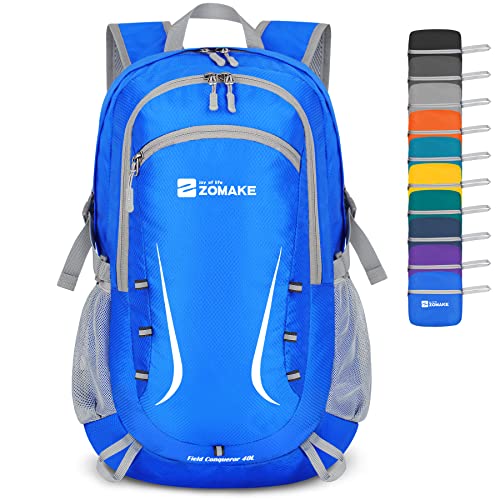 ZOMAKE Faltbarer Rucksack 40L,Groß Leichter Rucksäcke Wasserdicht Wanderrucksack Packable Backpack für Damen Herren Outdoor Wandern(Dunkelblau) von ZOMAKE