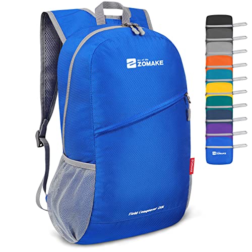 ZOMAKE Ultraleicht Faltbarer Rucksack 20L,Kleiner Rucksäcke Wasserdicht Wanderrucksack Packable Backpack für Damen Herren Outdoor Wandern(Dunkelblau) von ZOMAKE