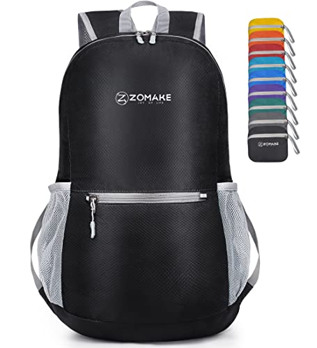 ZOMAKE Ultraleicht Faltbarer Rucksack 20L,Kleiner Rucksäcke Wasserdicht Wanderrucksack Packable Backpack für Damen Herren Outdoor Wandern(Schwarz) von ZOMAKE