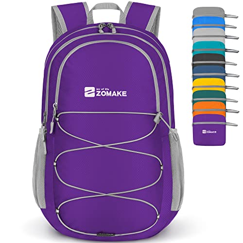ZOMAKE Ultraleicht Faltbarer Rucksack 28L,Kleiner Rucksäcke Wasserdicht Wanderrucksack Packable Backpack für Damen Herren Outdoor Wandern(Lila) von ZOMAKE