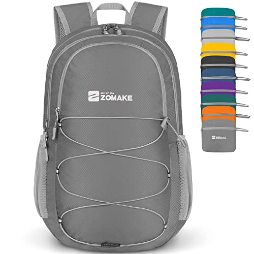 ZOMAKE Ultraleicht Faltbarer Rucksack 28L,Kleiner Rucksäcke Wasserdicht Wanderrucksack Packable Backpack für Damen Herren Outdoor Wandern(Mittelgrau) von ZOMAKE