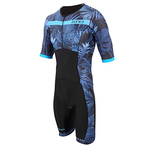 Zone3 Activate+ Tropical Palm Kurzarm Full-Zip Trisuit Herren schwarz/blau von ZONE3