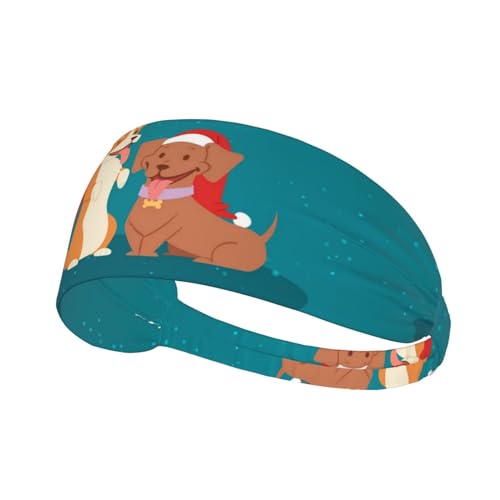 Sport-Stirnbänder für Männer und Frauen, feuchtigkeitsableitendes Schweißband, elastisch, breit, lustige Hunde in Weihnachtsmannmütze, Workout, Schweißband, athletisches Stirnband für Laufen, von ZORIN