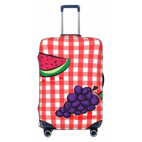 ZORIN Reisegepäck-Abdeckung, Trolley-Koffer, Früchte über rotem Gingham-Muster, waschbar, passend für 58,4 - 81,3 cm große Gepäckstücke, Schwarz , XL von ZORIN