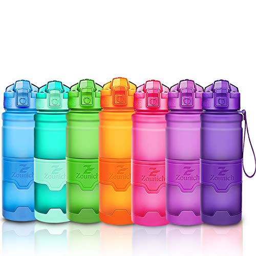 ZOUNICH Trinkflasche Sport BPA frei Kunststoff Sporttrinkflaschen für Kinder Schule, Joggen, Fahrrad, öffnen mit Einer Hand Trinkflaschen Filter, Dunkelviolett, 14oz/400ml von Zounich