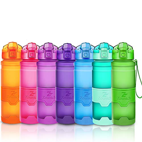 ZOUNICH Trinkflasche Sport BPA frei Kunststoff Sporttrinkflaschen für Kinder Schule, Joggen, Fahrrad, öffnen mit Einer Hand Trinkflaschen Filter, Grün, 25oz/700ml von Zounich