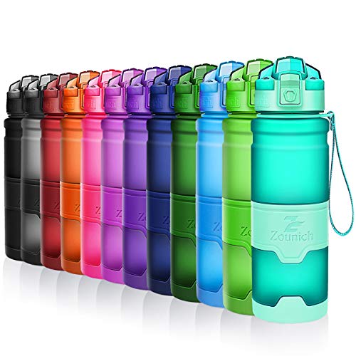 ZOUNICH Trinkflasche Sport BPA frei Kunststoff Sporttrinkflaschen für Kinder Schule, Joggen, Fahrrad, öffnen mit Einer Hand Trinkflaschen Filter, Smaragd, 14oz/400ml von Zounich