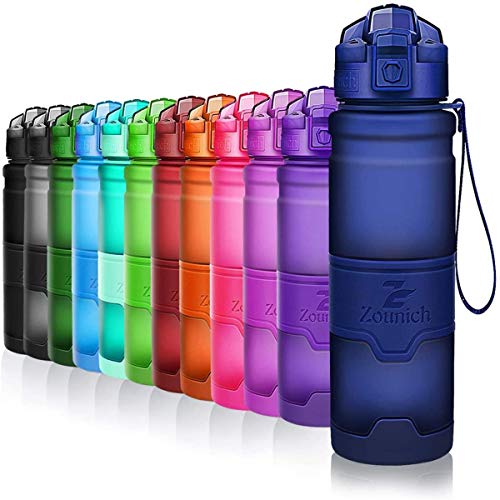 ZOUNICH Trinkflasche Sport BPA frei Kunststoff Sporttrinkflaschen für Kinder Schule, Joggen, Fahrrad, öffnen mit Einer Hand Trinkflaschen Filter, Dunkelblau, 32oz/1000ml von Zounich