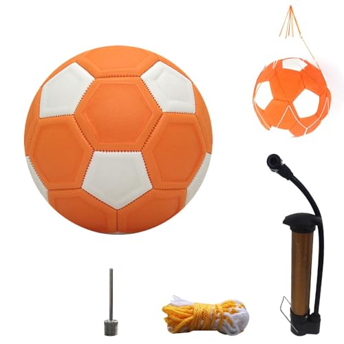 ZOYDP Curve Ball 8.27 Zoll, Kinderfussball Größe 5 mit Pumpe, Luftnadel, Netzbeutel, Eva-Gummi Kurve Ball, Curve Ball Fussball für Kinder Fußballtraining Indoor Outdoor (Orange/Weiss) von ZOYDP