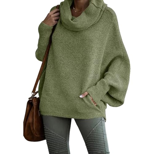 ZPLMIDE Damen Batwing Cowl Neck Sweater mit Tasche, Frauen Rollkragen Fledermausärmel Lose Oversized Strickpullover Sweater Pullover ZPLMIDE Damen Batwing Cowl Neck Sweater mit Tasche, Frauen Rollkragen Fledermausärmel Lose Oversized Strickpullover Sweater Pullover von ZPLMIDE