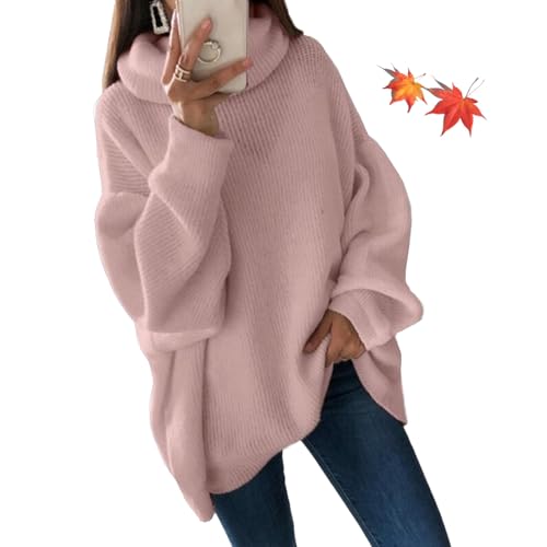 ZPLMIDE Damen Oversized Rollkragenpullover Rollkragenpullover Kleid Lange Fledermausärmel Strick Casual Pullover Wasserfallkragen Strickwaren von ZPLMIDE