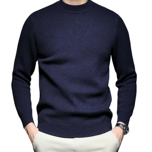 ZPLMIDE Einfarbiger Herrenpullover, halber Rollkragen, Herrenpullover, Strickpullover für Herren, schmale Strickwaren, Herrenpullover, weiche Basisschicht (XL, Marineblau) von ZPLMIDE