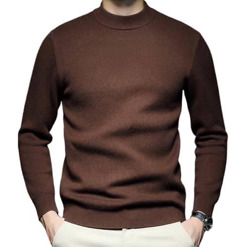 ZPLMIDE Einfarbiger Herrenpullover, halber Rollkragen, Herrenpullover, Strickpullover für Herren, schmale Strickwaren, Herrenpullover, weiche Basisschicht (XXL, Kaffee) von ZPLMIDE