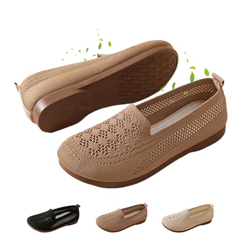 ZPLMIDE Gewebte orthopädische Damenschuhe, atmungsaktiv, weich, Outdoor, Komfort, lässig, Slipper, Walkingschuhe, modisch, Netzstoff, Ballerinas (35 EU, Braun) von ZPLMIDE