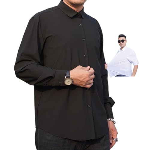 ZPLMIDE Herren-Hemd, Stretch, bügelfrei, Anti-Falten, Übergröße (L-10XL), langärmelig, schmale Passform, Business-Shirt, Hochzeit, Arbeitshemden (200/5XL (110–120 kg), schwarz) von ZPLMIDE