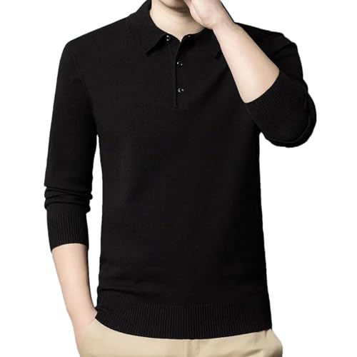 ZPLMIDE Herren Herbst Solid Polo Knit Slim Fit Casual Langarm Pullover Warm Weich Pullover Herren Revers Strickwaren Büro Golf Polo Shirt von ZPLMIDE