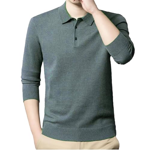 ZPLMIDE Herren-Poloshirt für Herbst, einfarbig, schmale Passform, lässig, langärmelig, warm, weich, für Herren, Revers, Strickwaren, Büro, Golf, Poloshirt (Grün, XXL (70–80 kg)) von ZPLMIDE