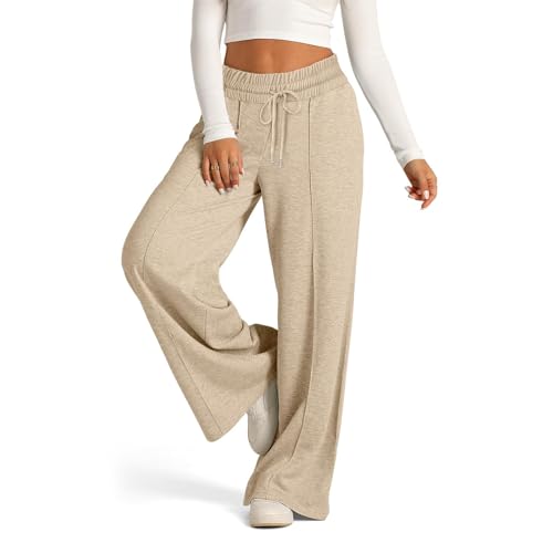 ZPLMIDE High Waisted Wide Leg Pants for Women, Drawstring Straight Jogging Sweatpants Loose Guard Pants Winter Hiking Exercise Sweat Pants (S,Khaki) von ZPLMIDE